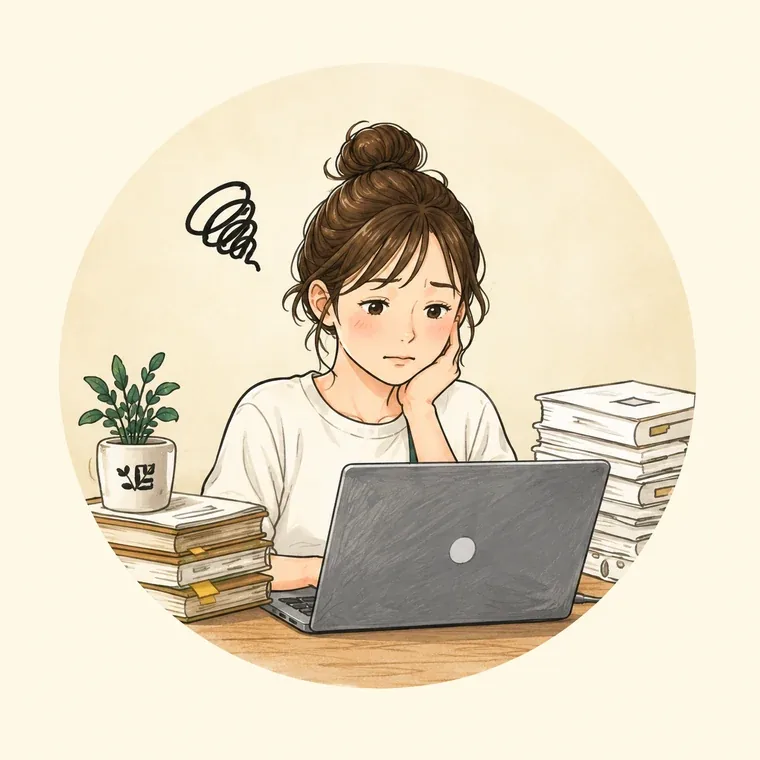 数字を見る時間がなく、どこから見ればよいか分からず困っている店主のイラスト