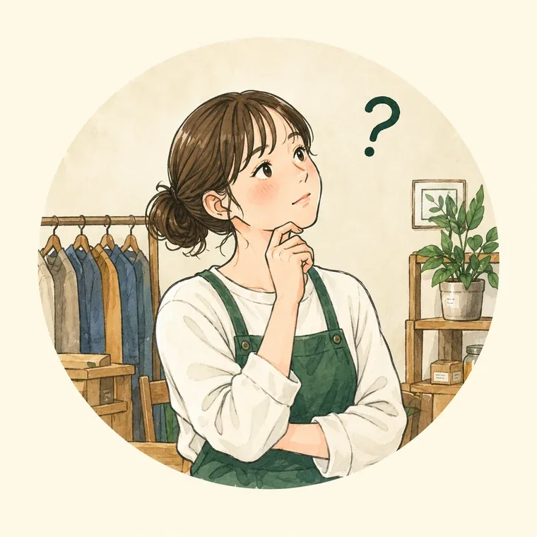 店内で、何から変えればよいか迷っている店主のイラスト